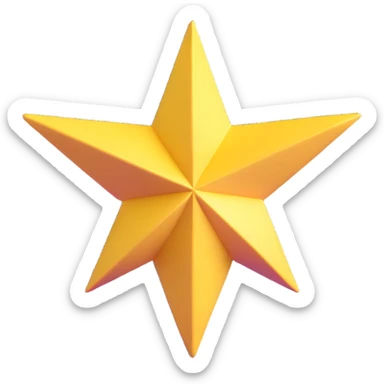 yellow volumetric 4-pointed star, four terminal star in 3D sticker