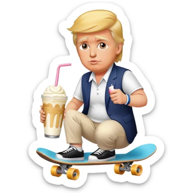Donald Trump on a skateboard drinking a milkshake sticker