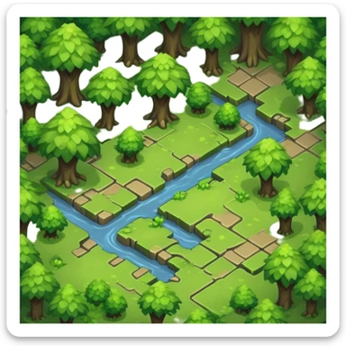 StarCraft-inspired, isometric RTS rugged terrain tile green forest sticker