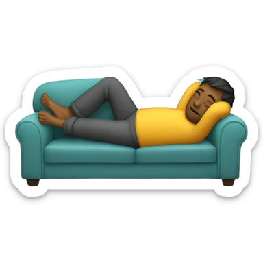 A person lying on a sofa, one leg crossed over the other, with hands behind the head, relaxing in a cozy setting sticker
