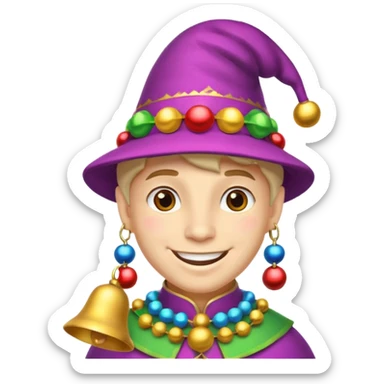 Royal Jester – Smiling trickster with colorful hat and bells sticker
