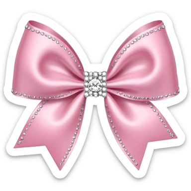Cutesy pink bow emoji. Shiny baby pink satin ribbon. It's silver glitter sparkles on it. Shiny with rhinestones and shadowed to look three-dimensional sticker