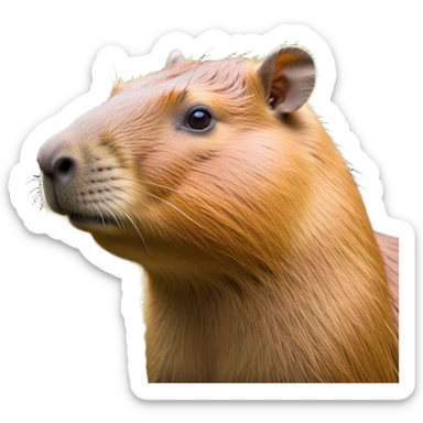 Cinematic Noble Capybara Portrait Emoji, Poised and serene, with a robust, rounded build and a distinctly capybara head featuring a broad, slightly flattened face, short snout and small, rounded ears, covered in soft, earthy fur and gentle, wise eyes, Simplified yet sharp and sophisticated features, highly detailed, glowing with a warm, natural glow, high shine, intelligent and calm, stylized with an air of understated authority, focused and attentive, soft glowing outline, capturing the essence of a watchful and confident capybara guardian that feels as though it could step out of the screen with effortless authority! sticker