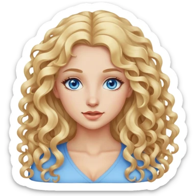 beautiful woman, long curly blonde hair, blue eyes, blue eyes,  sticker