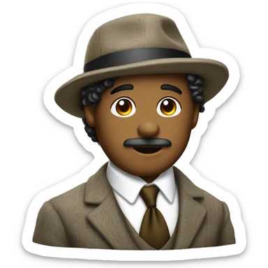 Gentleman wearing tweed suit with curly neck long hair poking out of a flat cap sticker