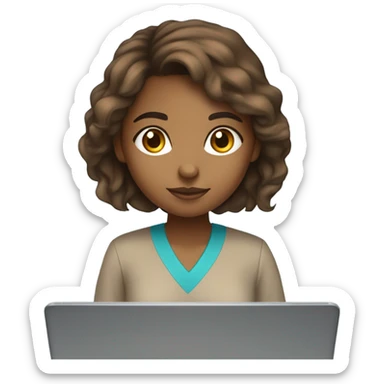 Medium hair light skin  Brown girl, computer science intern with a laptop  sticker