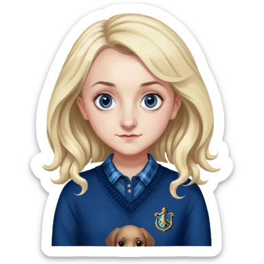 Evanna Lynch is Luna Lovegood in harry potter, wear dark blue sweater plaid shirt inside sticker