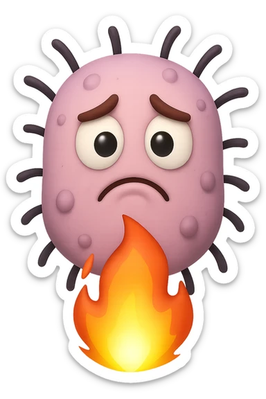 EMOJI STILE IPHONE 3D DI BATTERI INTESTINALI 3D CON ESPRESSIONE TRISTE  IN VOLTO MENTRE SOTTO DI LORO BRUCIA UNA FIAMMA, FAGLI ANCHE LA PARTE BIANCA DEGLI OCCHI, NON SOLO LA PUPILLA sticker