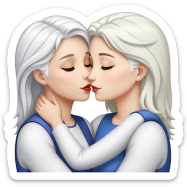 lesbian kiss between a white woman with white hair and a white woman with brown hair sticker