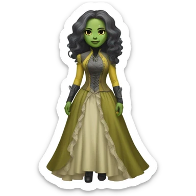 gamora in Victorian dress elegant grey  yellow full body  sticker