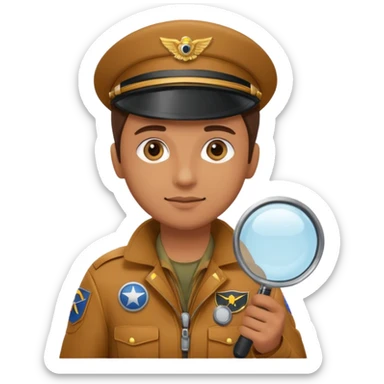 pilot holding a magnifying glass sticker