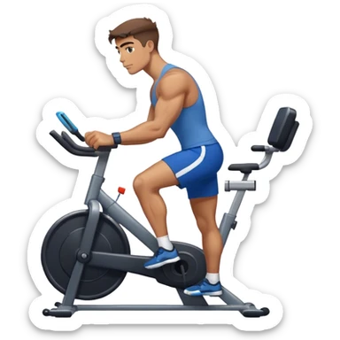 buff guy blue shorts black stationary bike sticker