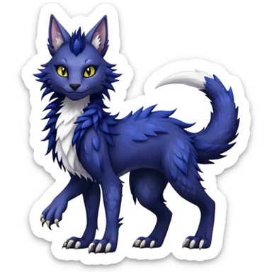 Kawaii dark edgy fantasy feline-vernid-sergal-fursona animal creature with a tufted tail full body with intricate markings.   sticker