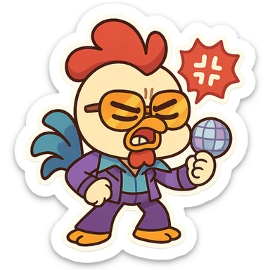 Coq disco qui perd patience en style cartoons enfant style gumball  sticker