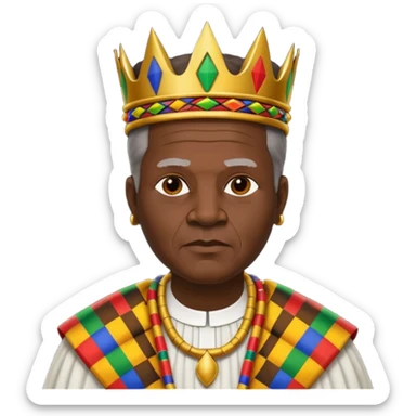 Create an emoji of an old African king wearing kente cloth and white shirt sticker