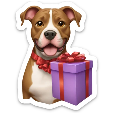 Pitbull mix holding a present  sticker