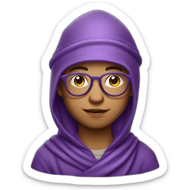 a purple monk boy with glasses wearing a hood style hat from ancient guatemala sticker