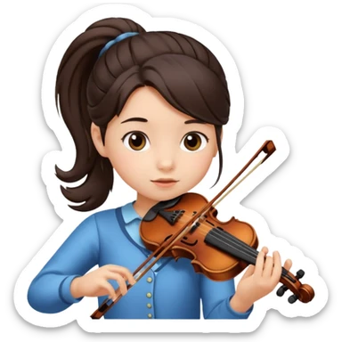 child girl baby face dark brown hair in ponytail playing violin  sticker