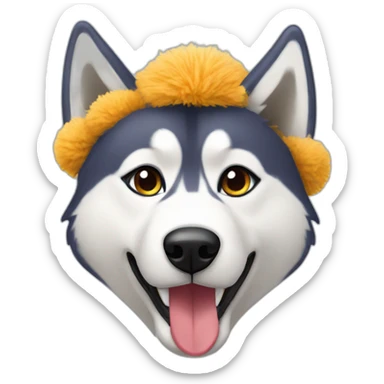 Husky wearing a pompom hat sticker