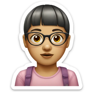 Little girl with bowl cut, glasses, and acne sticker