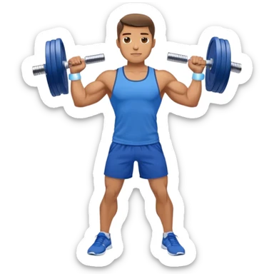 man with blue shorts doing side-lateral raise (T pose) with light dumbbells sticker