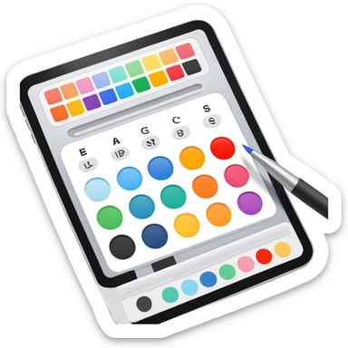 digital screen showing a basic logo being edited, with vector handles and a color palette sticker