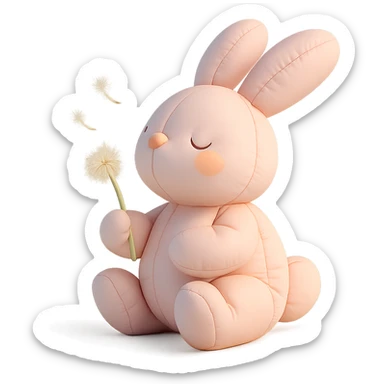 bunny holding a dandelion in the breeze, gentle spring vibe, soft pastel colors sticker