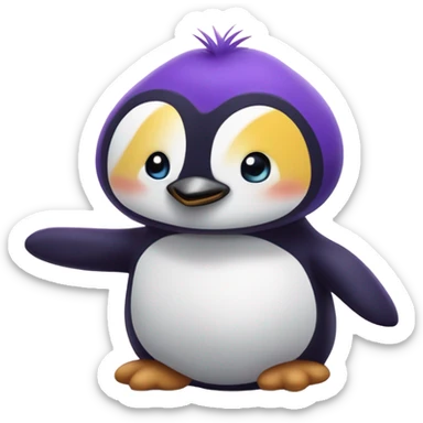 pinguin umarmt teddybären mit 💜 sticker