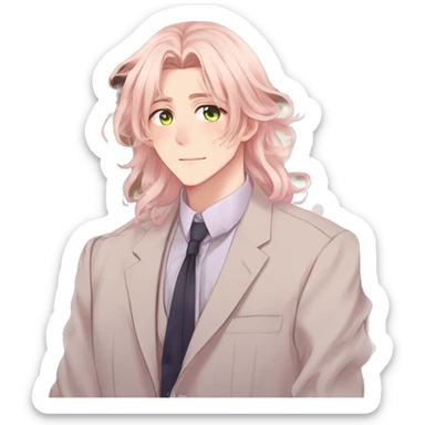 Gorgeous romantic hot attractive anime style modern gentlemanly anime shojo guy with long pretty lustrous hair and colorful eyes and blushing face aesthetic trending style  pastelcore cottagecore kawaiicore sticker