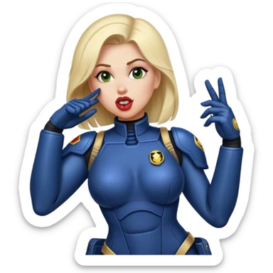 woman space marine in bodysuit salutes tongue out sticker