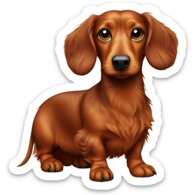 Fat Miniature red long haired dachshund whole body scruffy sticker