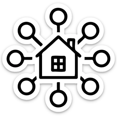 Ícono de real estate que refleje que nuestro equipo cuenta con una red de aliados de élite (abogados migratorios, brokers financieros, contadores, bancos, arquitectos, property managers y más) sticker