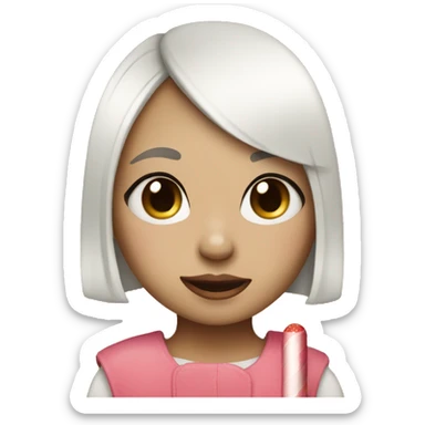 cute girl with white short hair that has band-aid on nose and lollipop sticker