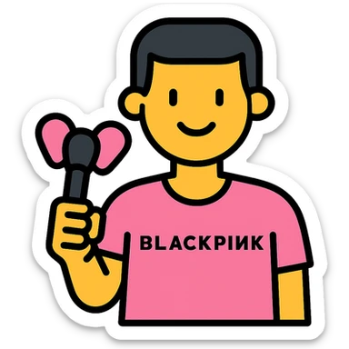 simple and minimal BLACKPINK fan icon with good stamina, holding a BLACKPINK lightstick, color outline style sticker