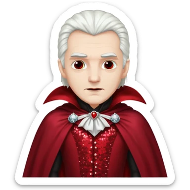 Count Dracula with long white hair, dark red sequin outfit  sticker