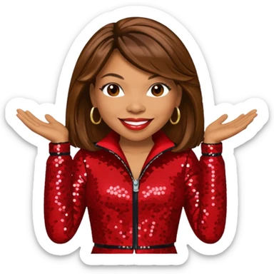Tisha Campbell with long brown hair, red sequin outfit  sticker