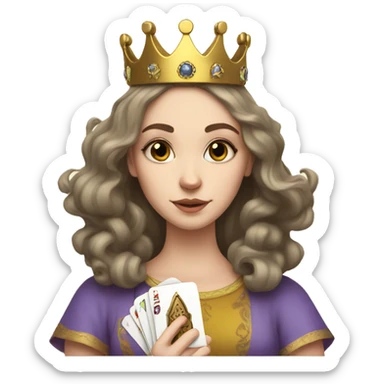 white girl with a crown on her head, she holds tarot cards in her hands sticker