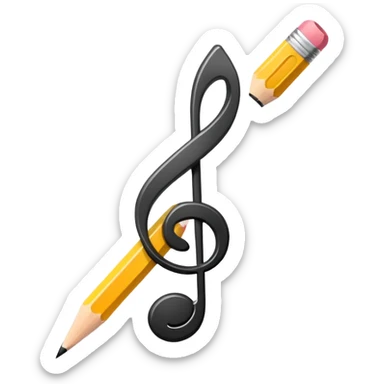 Minimalistic flat vector icon, iOS style, thin black contour on white background. Musical note with a pencil crossing it. Clean, no text, no shadows sticker