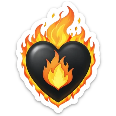 The heart is black and there is fire around sticker