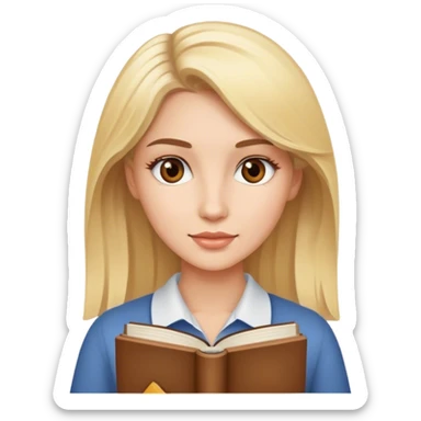 Brown-eyed blonde pretty woman holding a book sticker