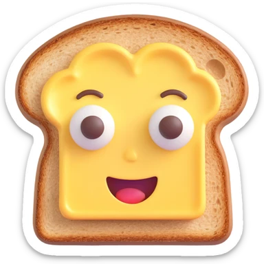 3D emoji style, surprised slice of toast with butter pat on head sticker