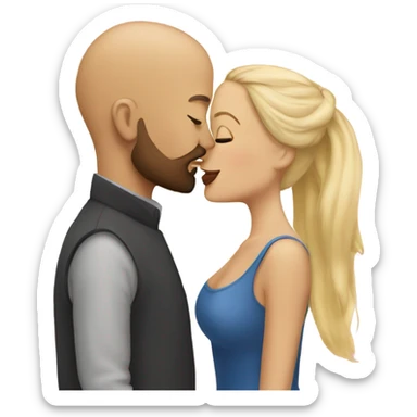 Bald man with beard kissing a blonde woman sticker