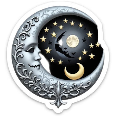 Gothic damask moon sticker