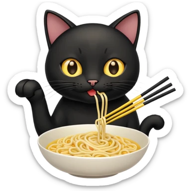 black cat with noodles sticker