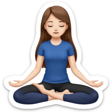 Brown long haired white girl with closed eyes in dark blue leggings and a black t-shirt sits on the splits sticker