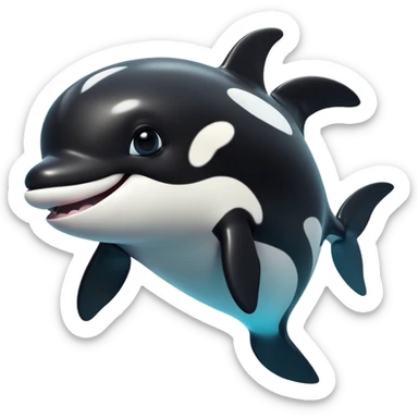 Cinematic Comical orca Portrait Emoji, Head tilted dramatically with an exaggeratedly shocked expression, featuring a sleek black-and-white body with wide, comically expressive eyes full of playful disbelief and animated flippers, Simplified yet hilariously expressive features, highly detailed, glowing with a slightly sassy oceanic glow, high shine, dramatic yet playful, stylized with an air of cheeky marine mischief, soft glowing outline, capturing the essence of a meme-worthy orca that looks ready to make waves with its hilariously dramatic antics! sticker
