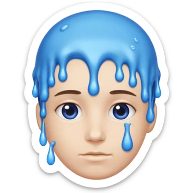 still person with a neutral mood, blue slime on their head, iOS Genmoji style sticker