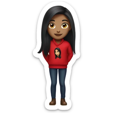 White-skinned girl with long, straightened black hair cute in a red Ralph Lauren sweater sticker