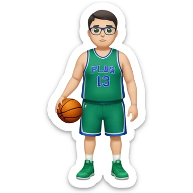Full Body plus size white male with dark short hair basketball player wearing glasses wearing blue green uniform sticker