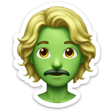 boy green skin with moustache and long hair sticker